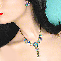 Antique look rhinestone and enamel necklace and earring set