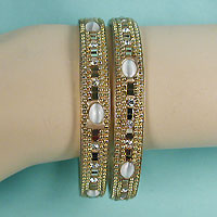 Set of Two Bangle Bracelets with Stones