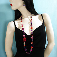 Long Multicolored Beads and Earrings Set