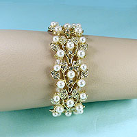 Openwork Pearl, Rhinestone and Metal Stretch Bracelet