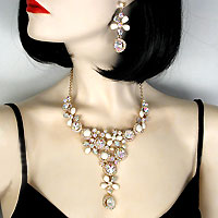 Glamorous Crystal Rhinestone and Enamel Bib Necklace Set