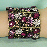 Wide Purple Bronze Bracelet in a Scrolled Vintage Design