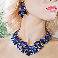 Large Statement Crystal Rhinestone Bib Necklace & Earring Set