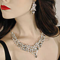 Large Statement Crystal Rhinestone Bib Necklace & Earring Set