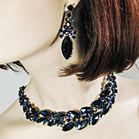 Large Statement Slanted Crystal Rhinestone Bib Necklace & Earrings Set 