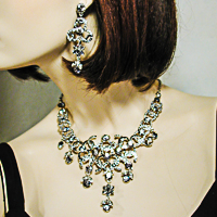 Large Statement Crystal Rhinestone Fringe Bib Necklace Earrings Set