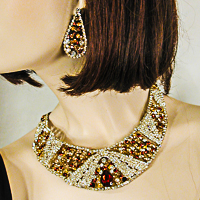 Large Statement Circular  Crystal Rhinestone  Bib Necklace Earrings Set