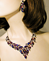 Iridescent Large Crytal Rhinestone Bib Necklace & Earrings Set