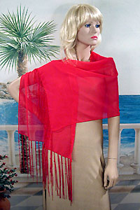 Chiffon Oblong Shawl with Beaded Fringe