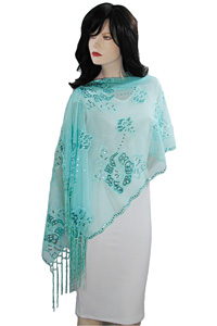 Sheer sequined Embroidered Oblong Shawl Wrap