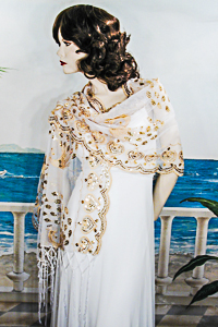 Sheer sequined Embroidered Oblong Shawl Wrap