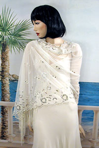 Sheer sequined Embroidered Oblong Shawl Wrap