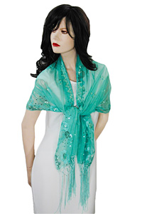Sheer sequined Embroidered Oblong Shawl Wrap
