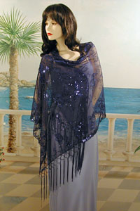 Sheer sequined Embroidered Oblong Shawl Wrap