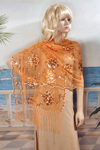 Sheer sequined Embroidered Oblong Shawl Wrap