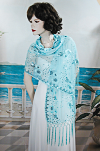 Sheer sequined Embroidered Oblong Shawl Wrap