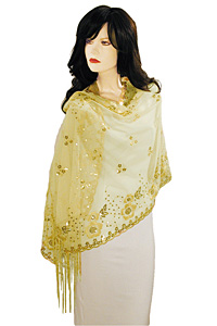 Sheer sequined Embroidered Oblong Shawl Wrap