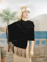 Crushed Velvet Oblong Shawl with Knotted Fringe