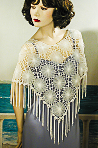 Dressy Lace Crocheted  and Chiffon Poncho for Evening
