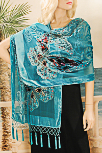 Large Velvet Oblong Shawl with Butterfly Design