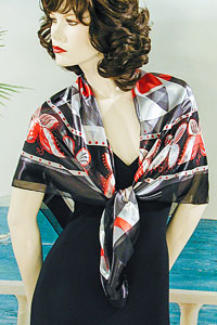 Large Satin and Chiffon Scarf with Butterfly Design