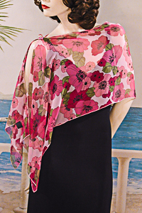 Chiffon Neck Scarf in Fuchsia and Pink Flowers