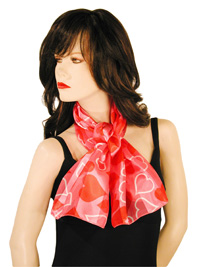 Long Silky Pink White or Black  Hearts Print Scarf Wrap Chifforn Satin Silk Feel 