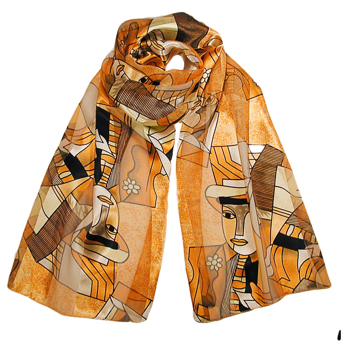 Picasso Long Silky Print Neck Scarf Wrap, a fashion accessorie - Evening Elegance