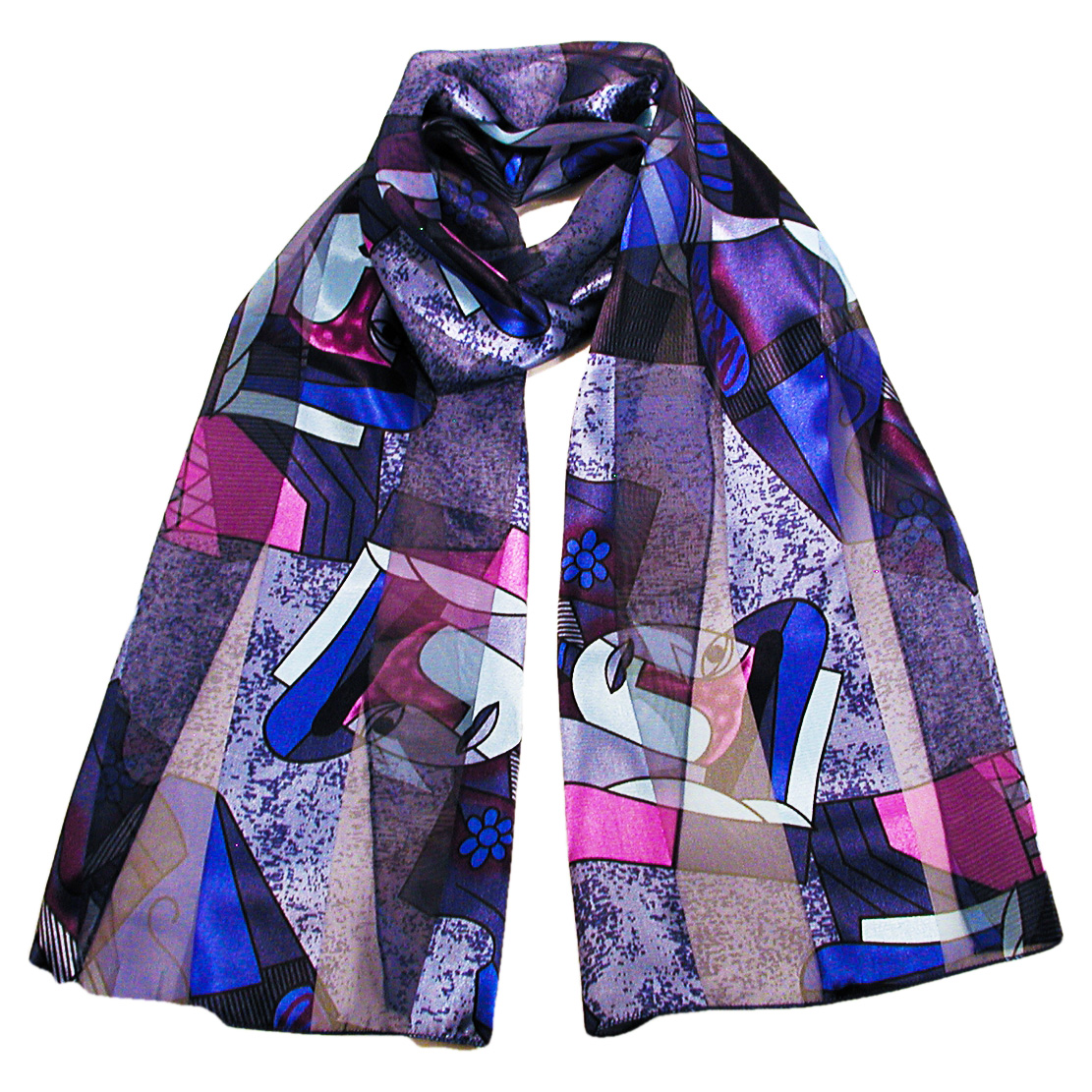 Picasso Long Silky Print Neck Scarf Wrap, a fashion accessorie - Evening Elegance