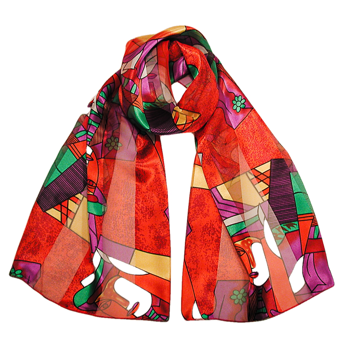 Picasso Long Silky Print Neck Scarf Wrap, a fashion accessorie - Evening Elegance