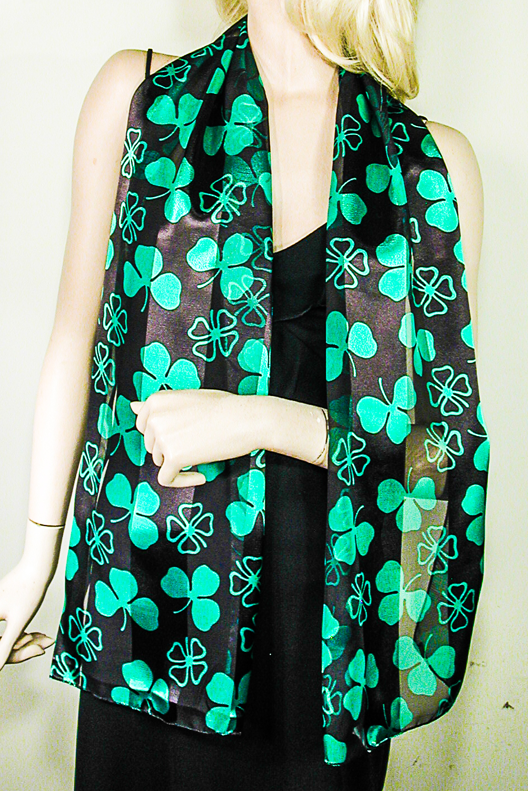 Shamrocks Long Silky Scarf, a fashion accessorie - Evening Elegance