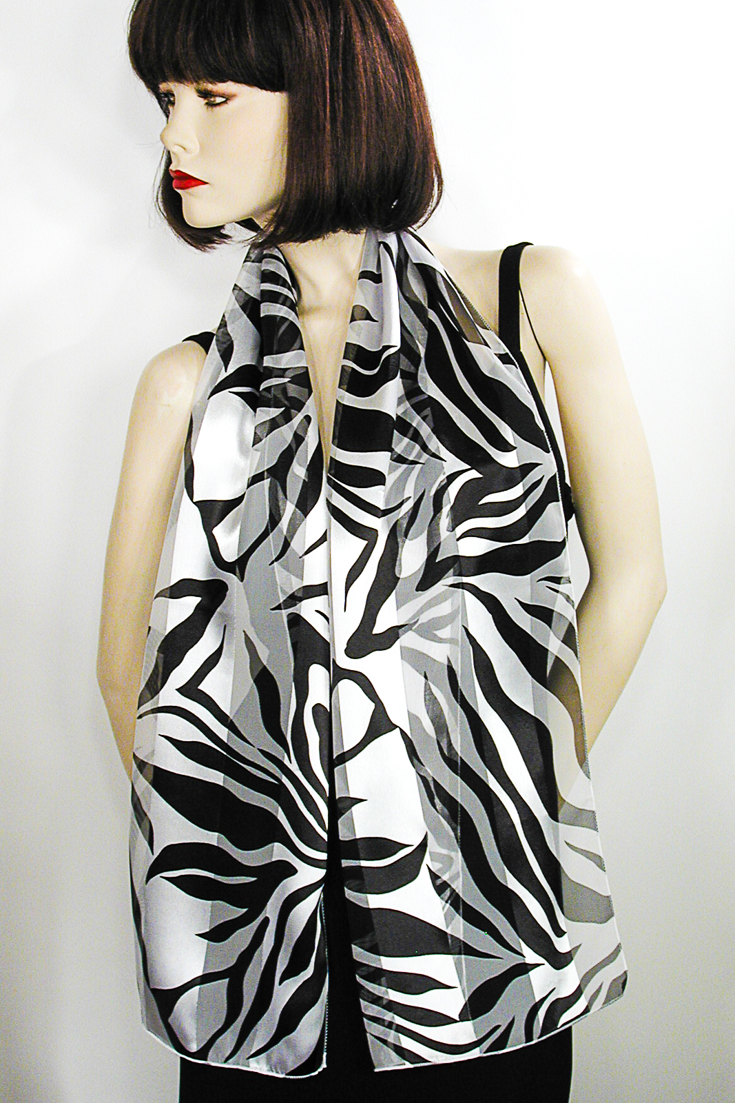 Black White Zebra Pint Long Silky Oblong Scarf , a fashion accessorie - Evening Elegance