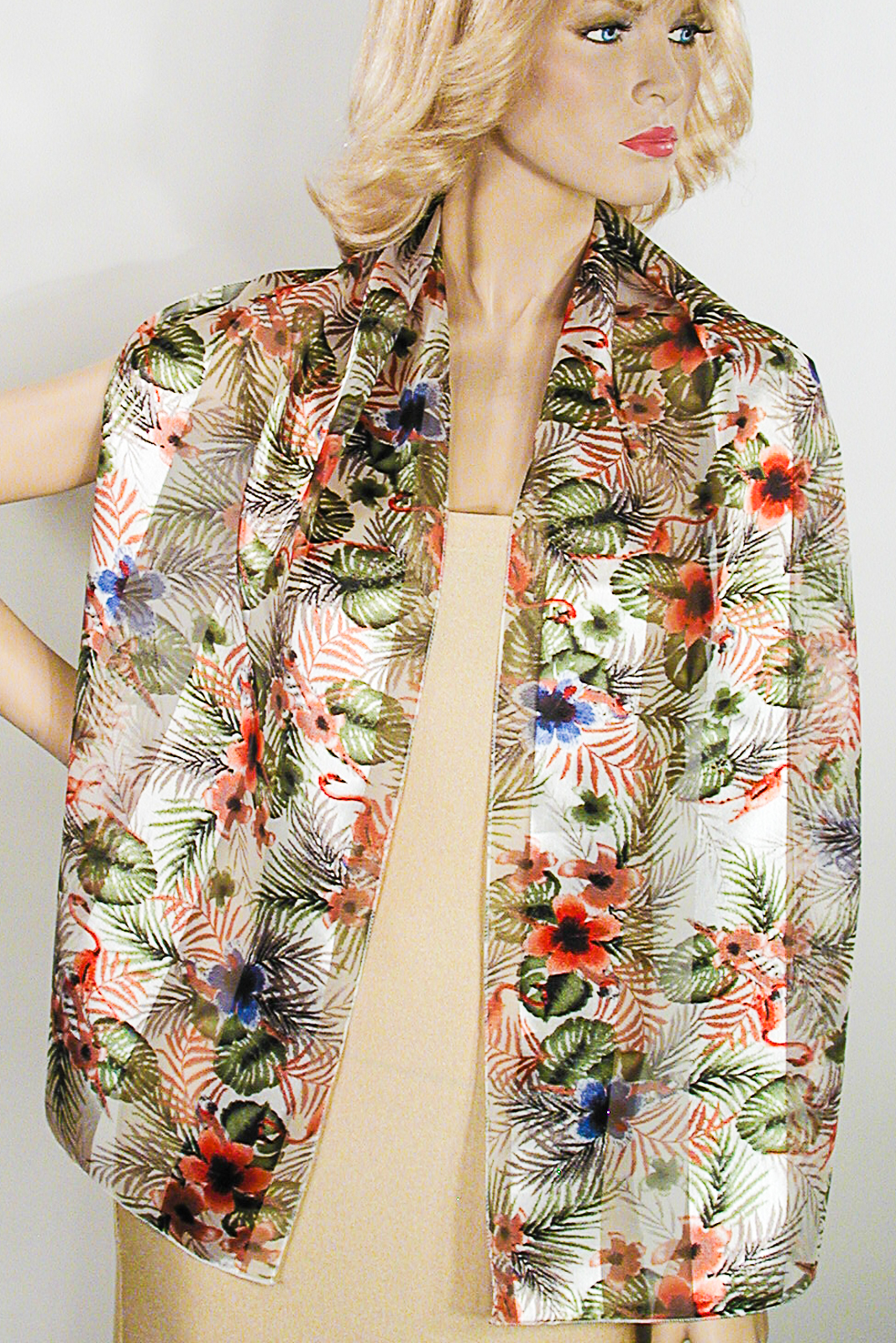 Green Pink Red Blue Flower Long Silky Oblong Scarf, a fashion accessorie - Evening Elegance