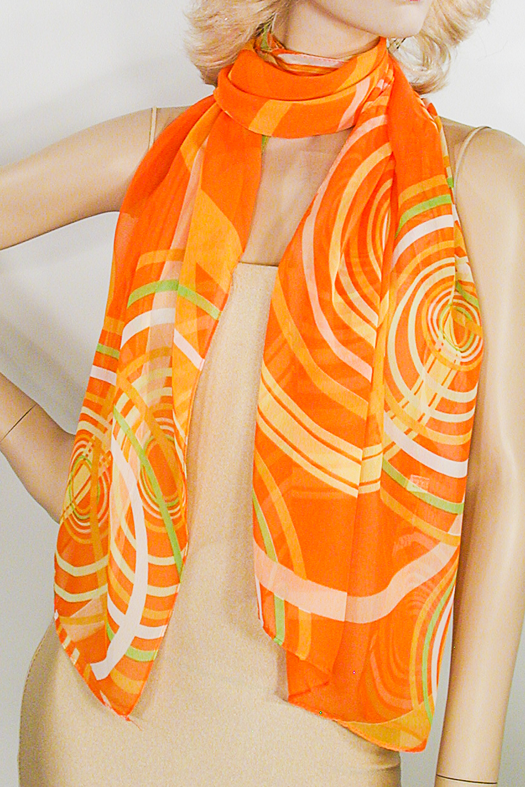 Long Soft Chiffon Scarf with Large Abstract Circles Print, a fashion accessorie - Evening Elegance