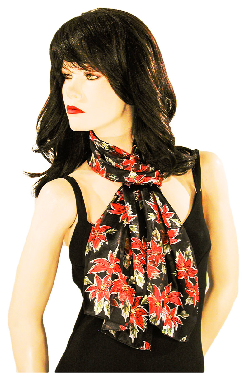 Poinsettia Long Silky Neck Scaf, a fashion accessorie - Evening Elegance