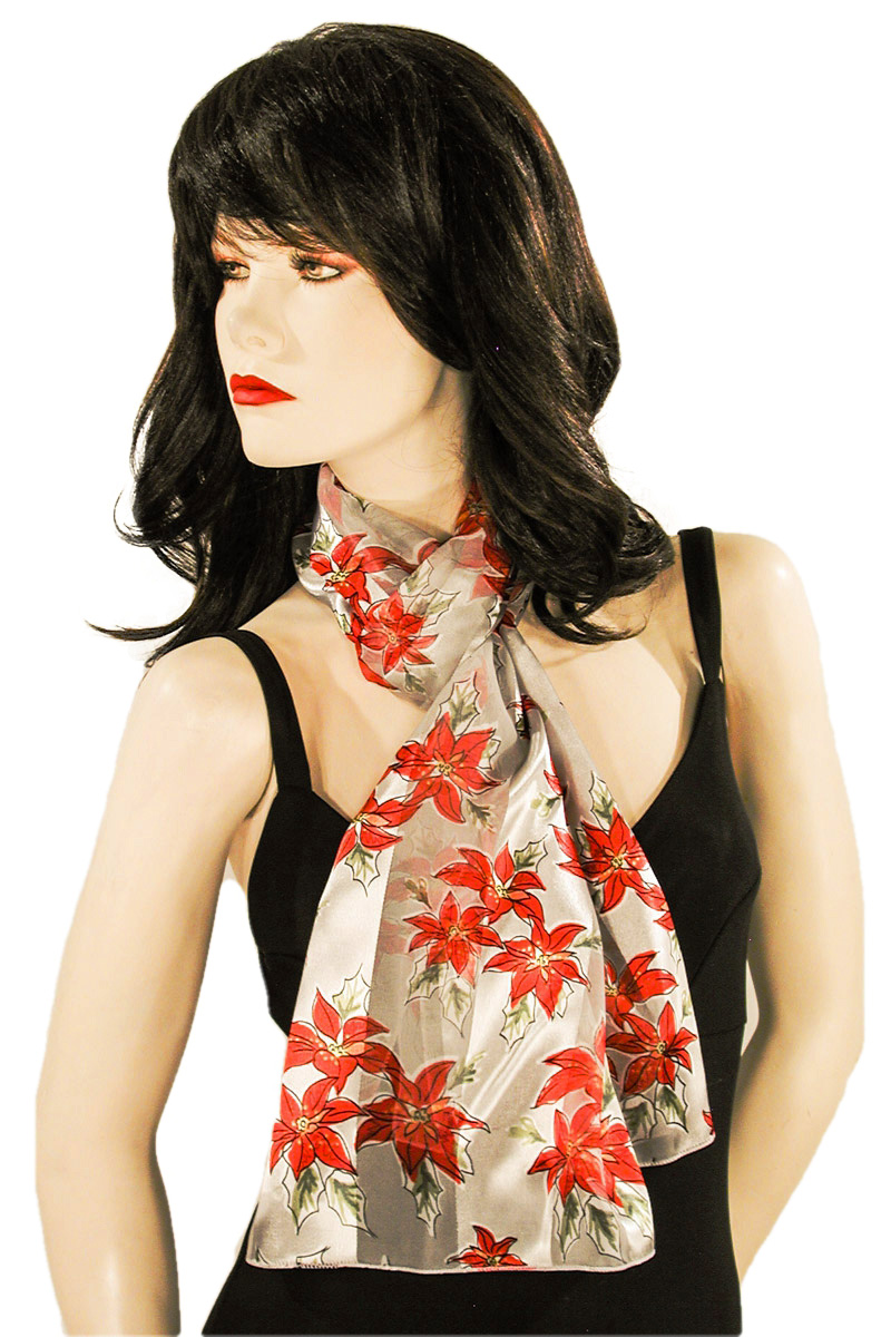 Poinsettia Long Silky Neck Scaf, a fashion accessorie - Evening Elegance