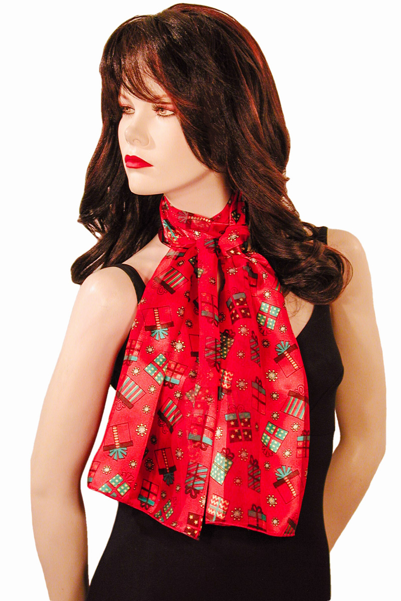 Christmas Scarf with Gift Boxes, a fashion accessorie - Evening Elegance