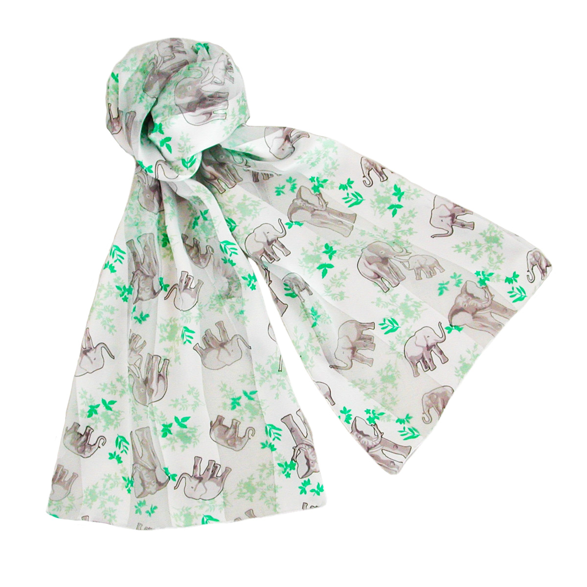 Elephant Animal Print Long Satin Chiffon Scarf, a fashion accessorie - Evening Elegance