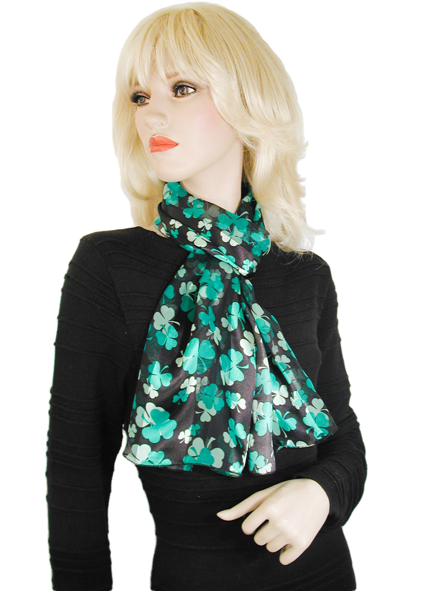 Shamrocks in Two Shades of Green Long Silky Neck Scarves, a fashion accessorie - Evening Elegance