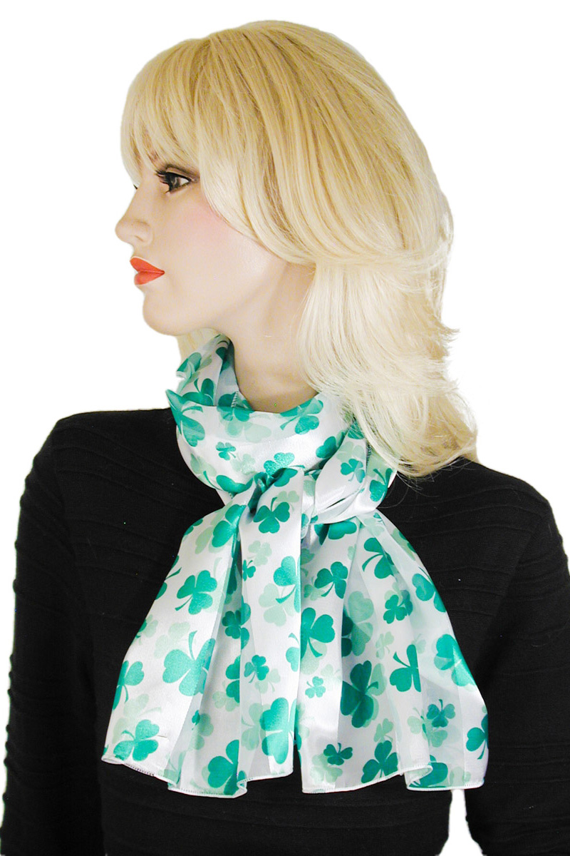 Shamrocks in Two Shades of Green Long Silky Neck Scarves, a fashion accessorie - Evening Elegance