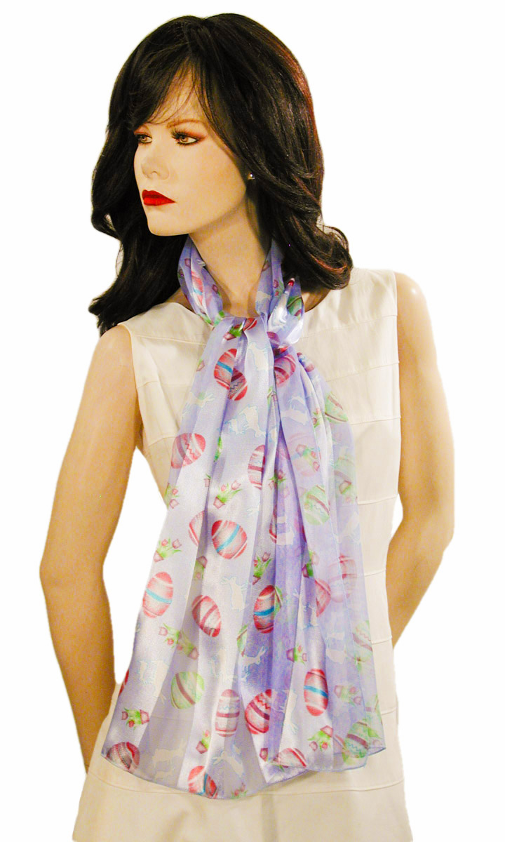 Easter Eggs, Bunnies and Flowers Long Neck Scarf, a fashion accessorie - Evening Elegance