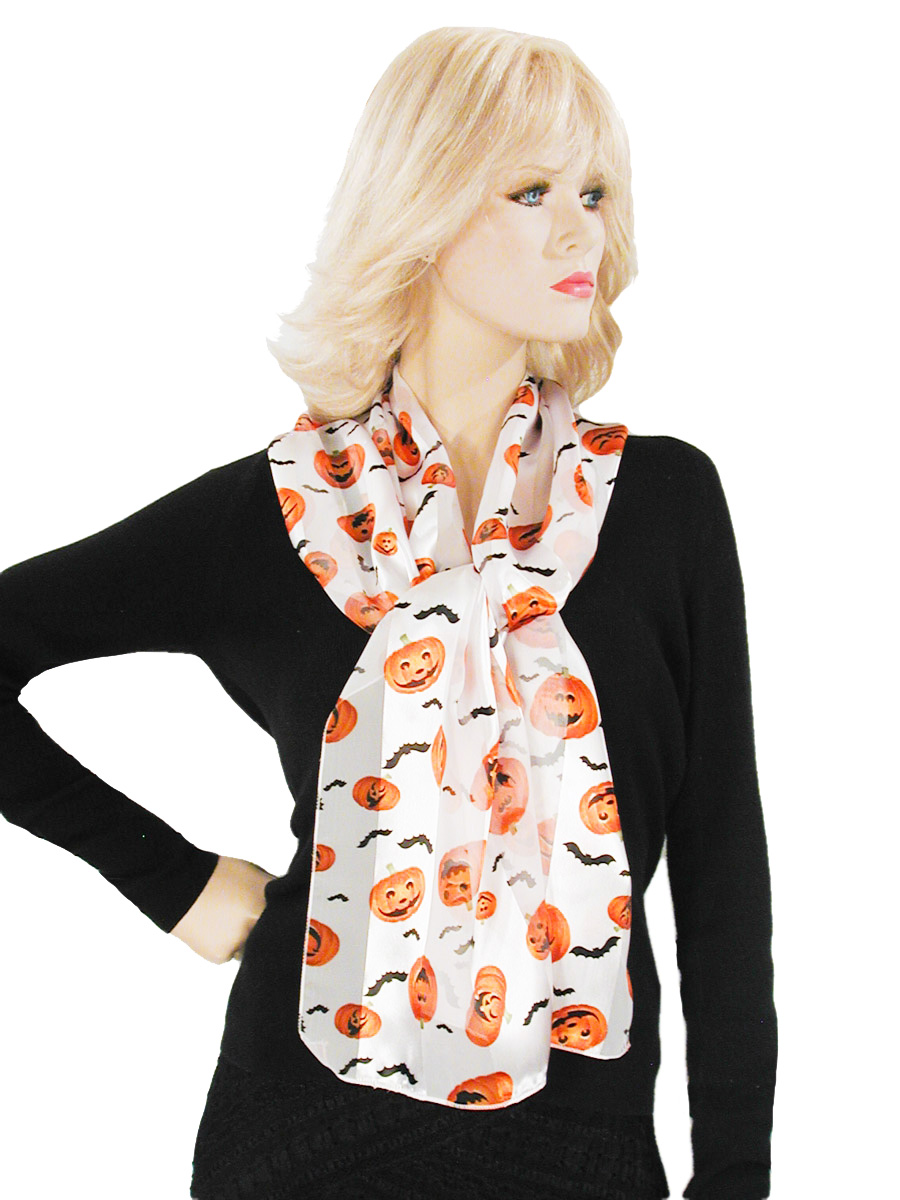 Pumpkins and Bats Halloween Scarves, a fashion accessorie - Evening Elegance