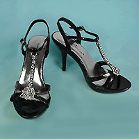 Black Patent Rhinestone Ankle Strap Heels